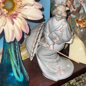 Vintage Toyo Japanese Geisha Girl Holding Umbrella Porcelain Figurine